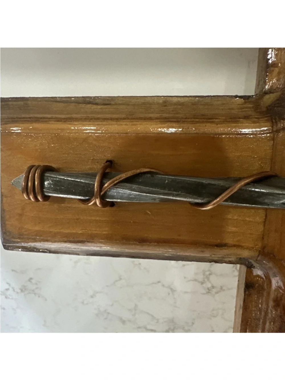 Wooden Cross Spike Nails Wire Polished Rough Wood Wall Hanging 14”x10” HANDMADE